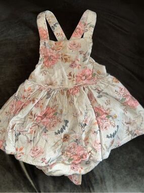 Floral Pink Corduroy Pinafore Dress - Pink